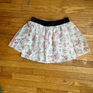 Summer Floral Lace Skirt with Black Elastic Waistband
